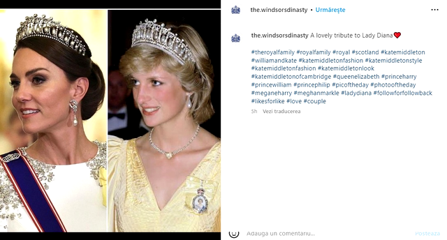 Coroana purtată de Kate a fost realizată de bijutierul regal Garrard în 1914