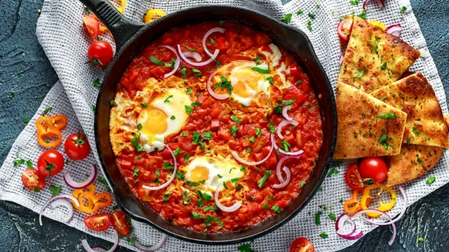 Cum se face Shakshuka, celebra rețetă de ouă cu roșii și ardei pentru micul dejun. Secretul pentru un gust desăvârșit