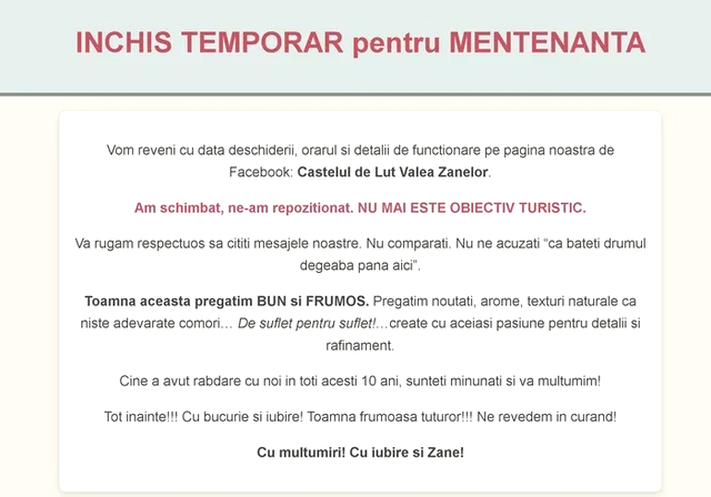 Anunțul conform căruia se schimbă destinația construcției care a atras atâtea zeci de mii de vizitatori a fost postat și pe site-ul oficial