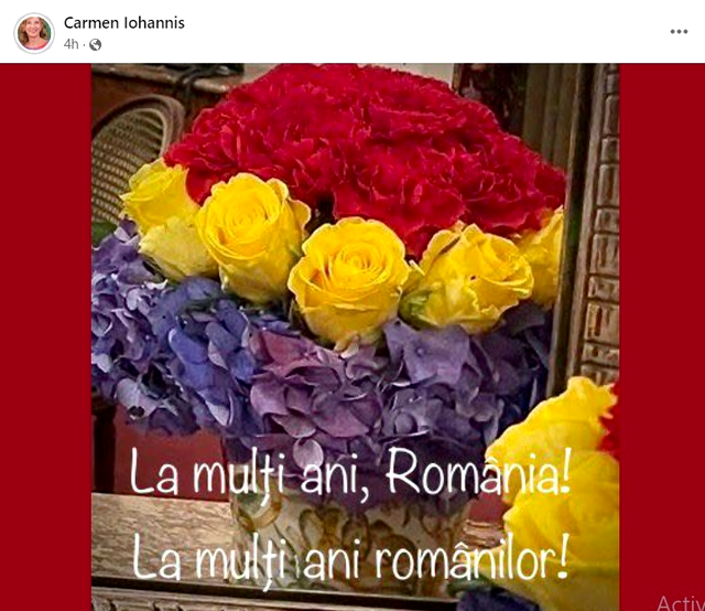 Mesajul postat de Carmen Iohannis de Ziua Națională a României