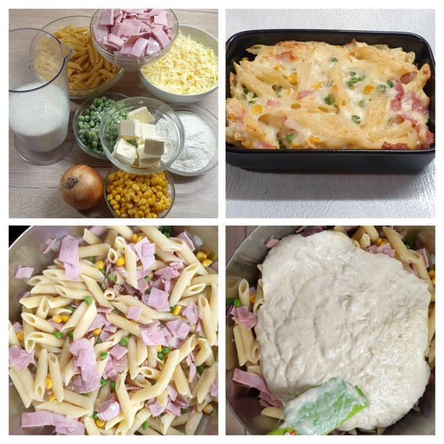 Etape de preparare Mac& Cheese cu șuncă și mazăre. Foto: Oana Matei/ego.ro