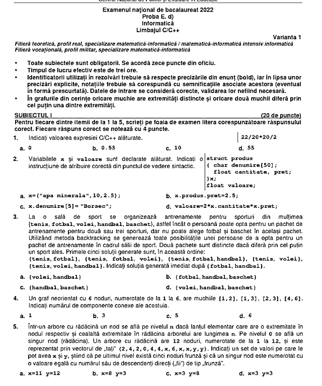 Subiecte informatică