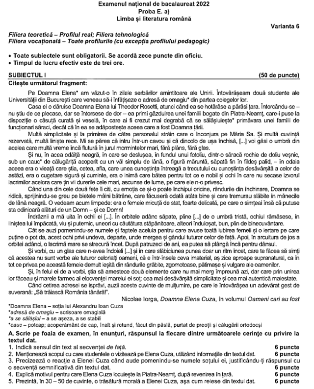 Subiecte Bacalaureat