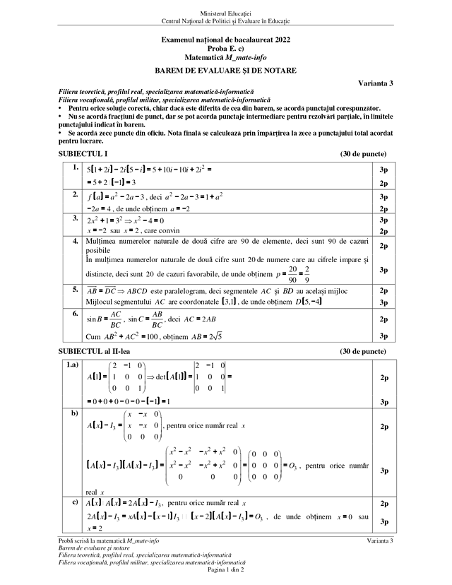 Rezolvare subiecte BAC 2022 sesiunea de toamnă la matematică