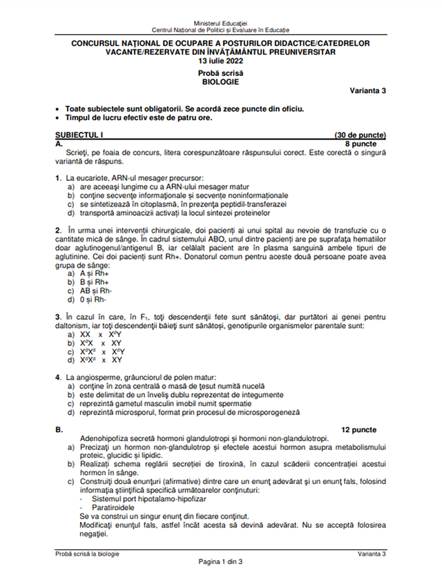 Subiecte - Biologie