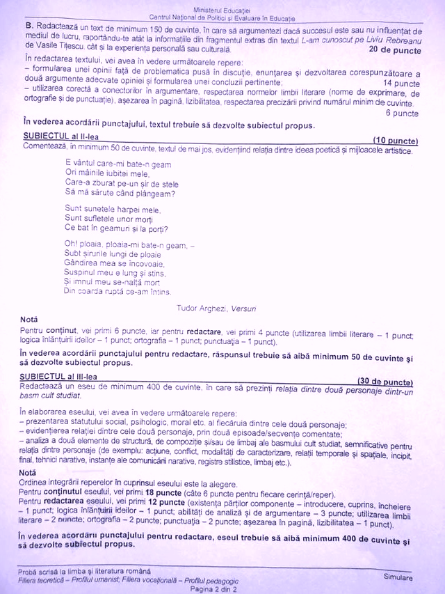 Subiecte simulare BAC 2023 la limba română