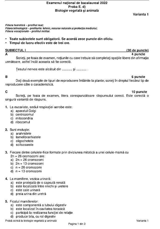 Subiecte biologie