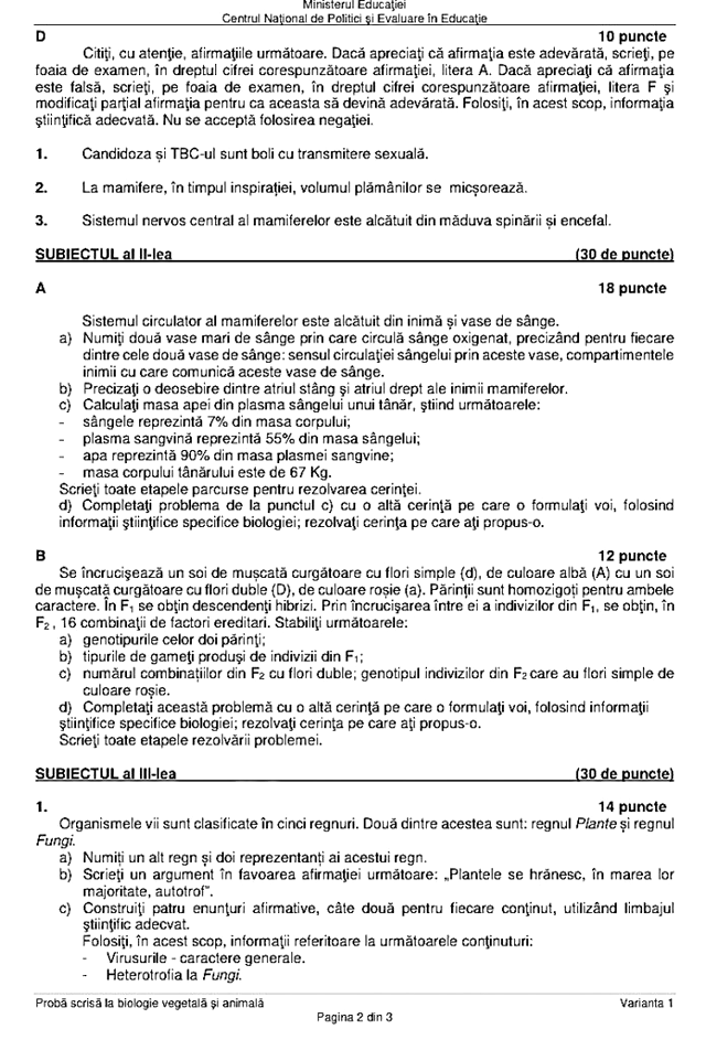 Subiecte biologie