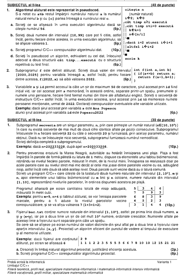 Subiecte informatică