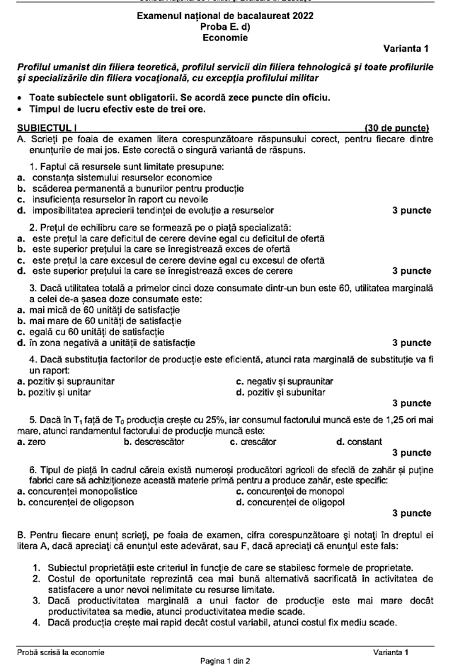 Subiecte economie
